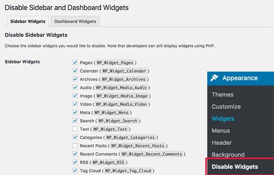 WordPress में Unwanted Widgets को Disable कैसे करें